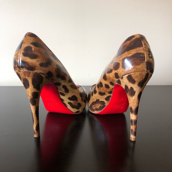 Christian Louboutin Patent Leopard Print Open Clic - Picture 4 of 7